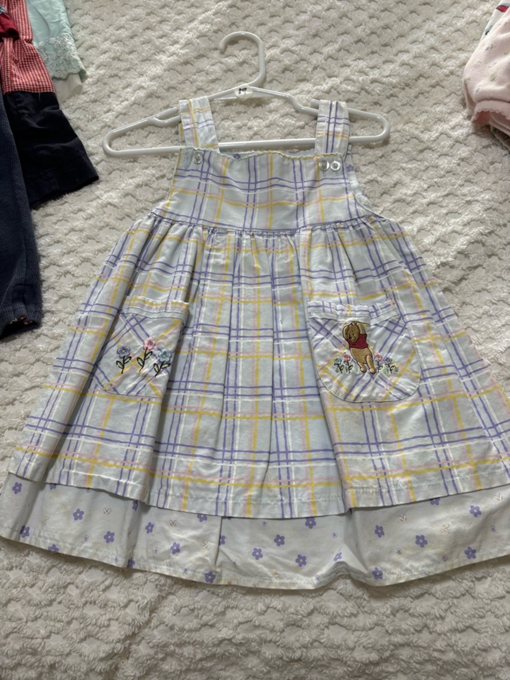 Vintage 80’s Plaid Layered Pinafore Dress for Girls - Yellow & Lavender